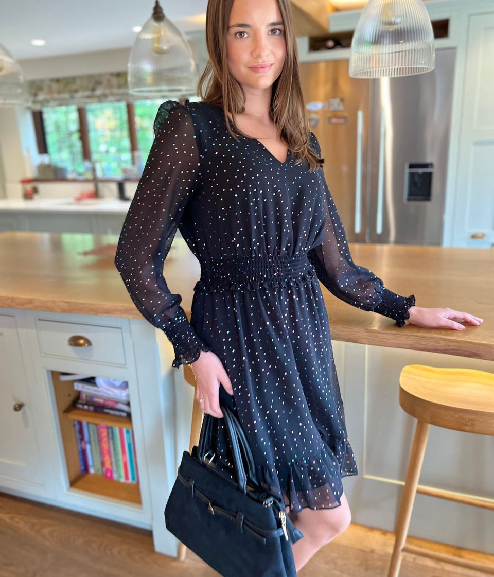 Black Sparkle Chiffon Layered Dress