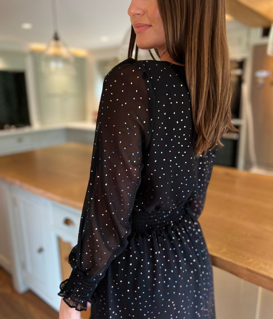 Black Sparkle Chiffon Layered Dress