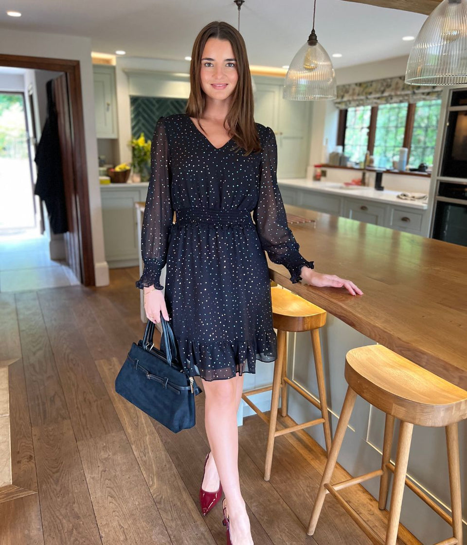 Black Sparkle Chiffon Layered Dress