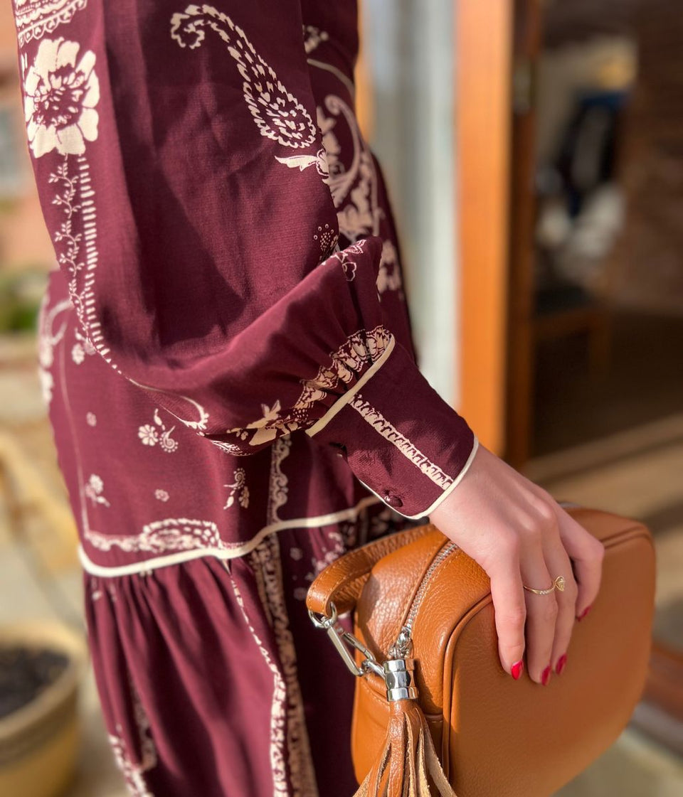 Burgundy Printed Brooklyn Midi Shirt Dress