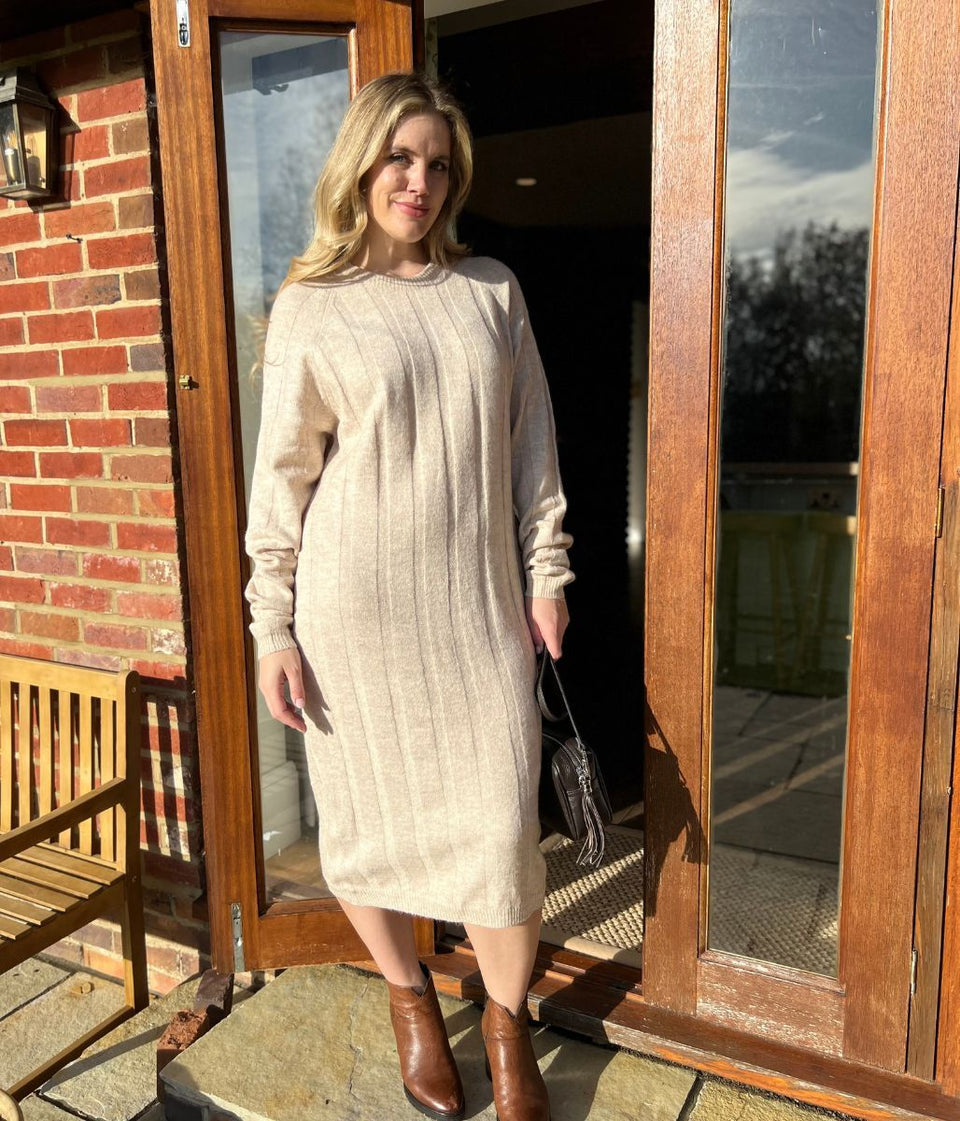 Natural Merino Wool Blend Jumper Dress