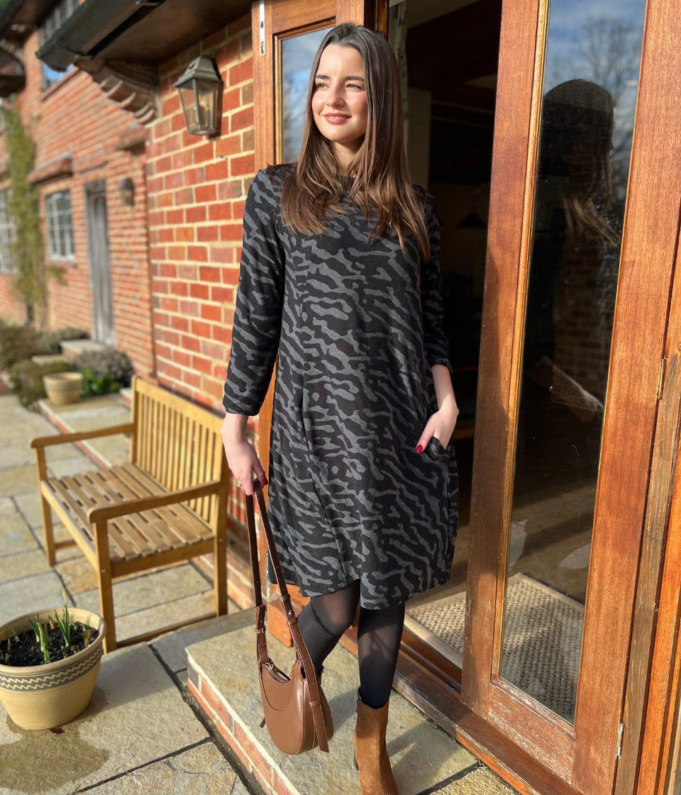 Black & Grey Animal Print Stretch Dress
