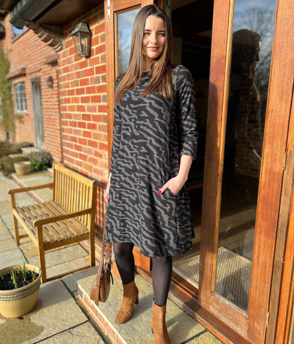 Black & Grey Animal Print Stretch Dress