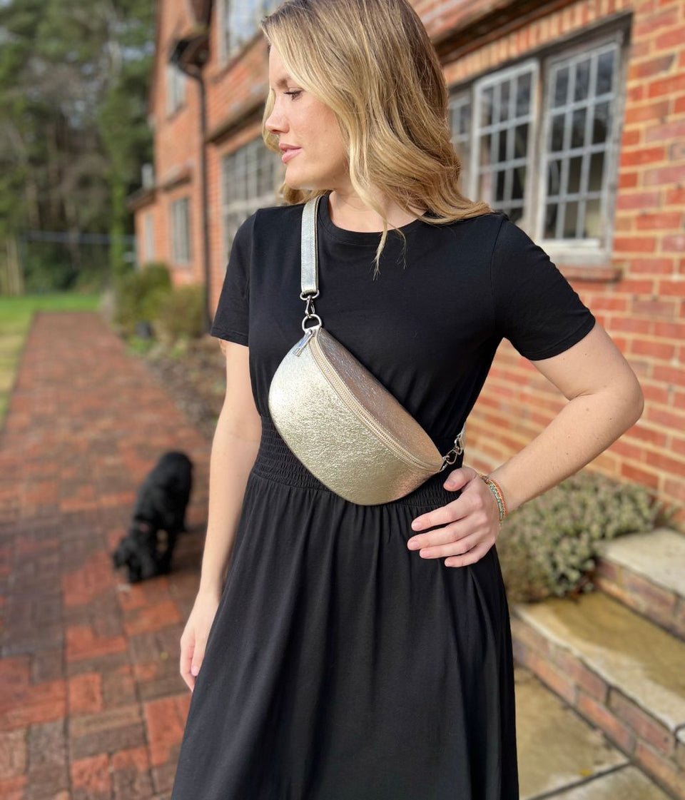 Black Cotton Shirred Waist Midi Dress
