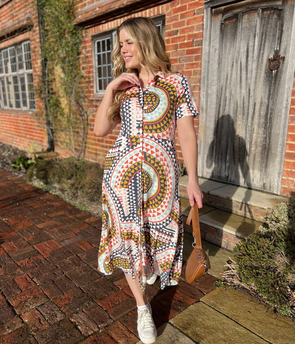 Mosaic Print Rua Jersey Midi Shirt Dress