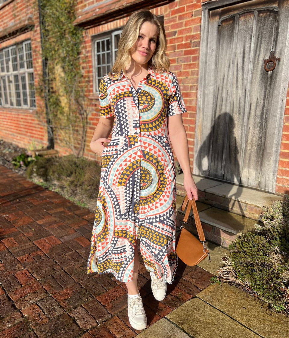 Mosaic Print Rua Jersey Midi Shirt Dress