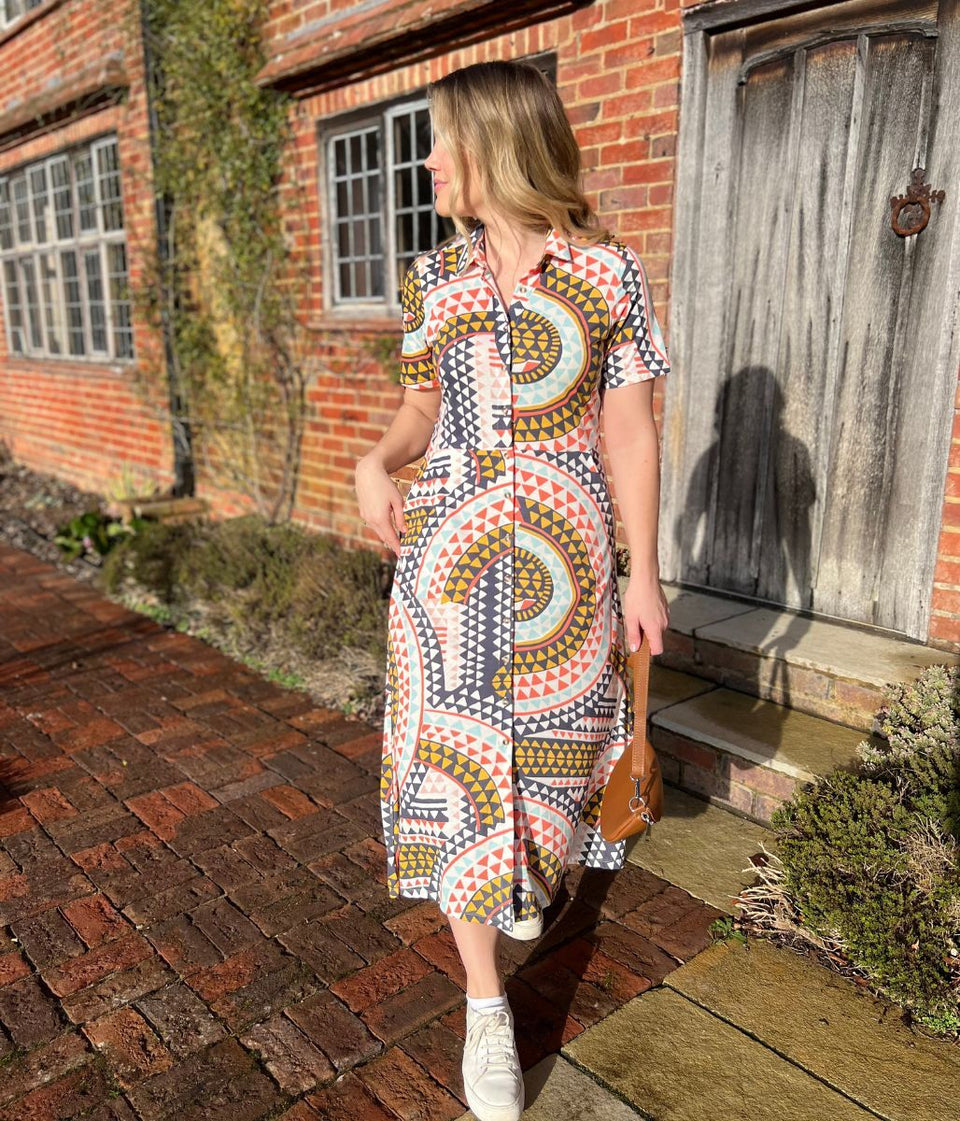 Mosaic Print Rua Jersey Midi Shirt Dress