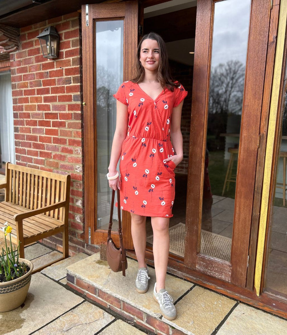 Floral Print Faux Wrap Cotton Dress