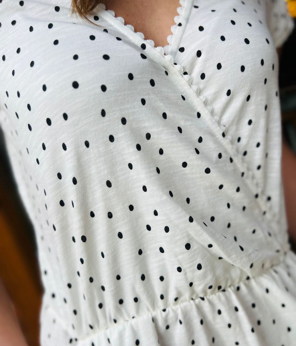 Polka Dot Faux Wrap Cotton Dress
