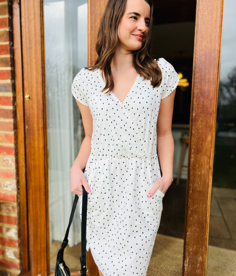 Polka Dot Faux Wrap Cotton Dress