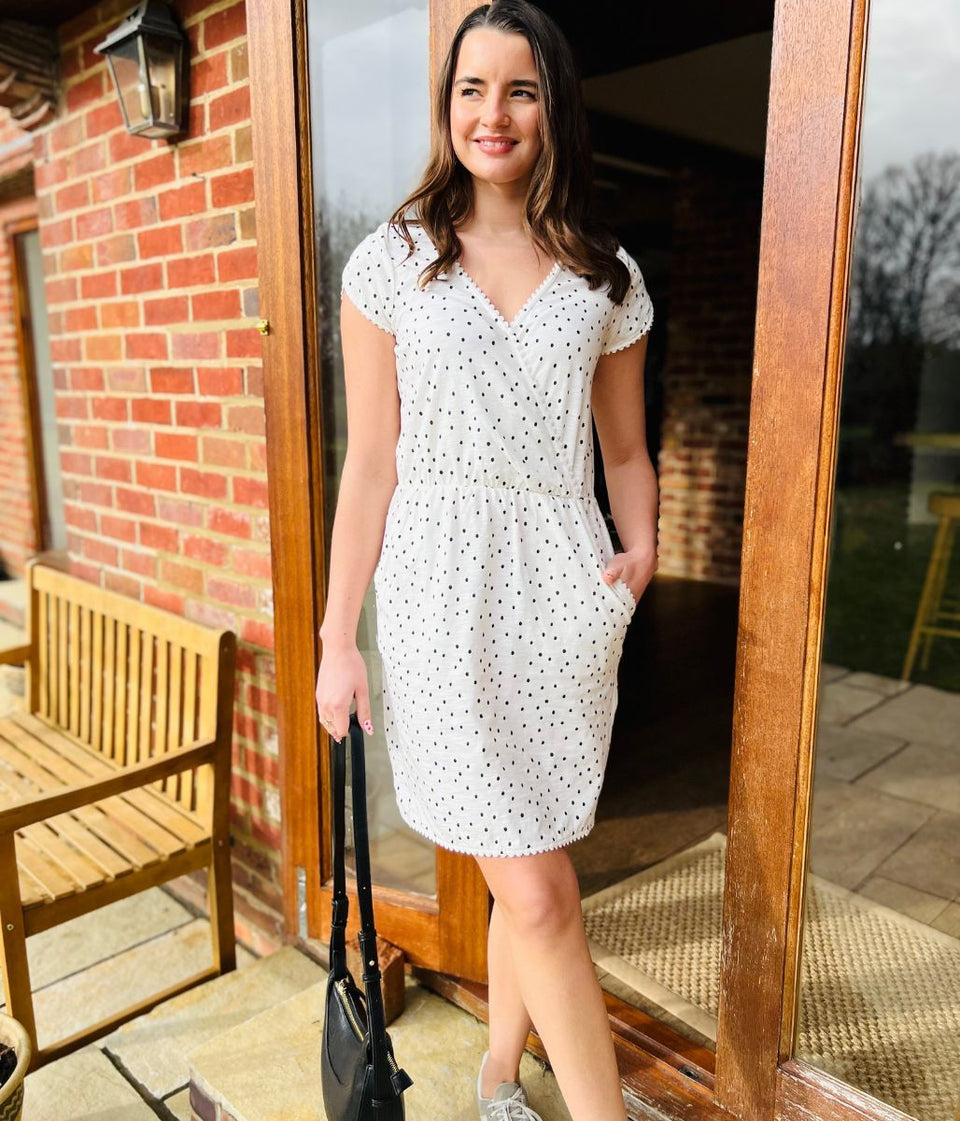Polka Dot Faux Wrap Cotton Dress