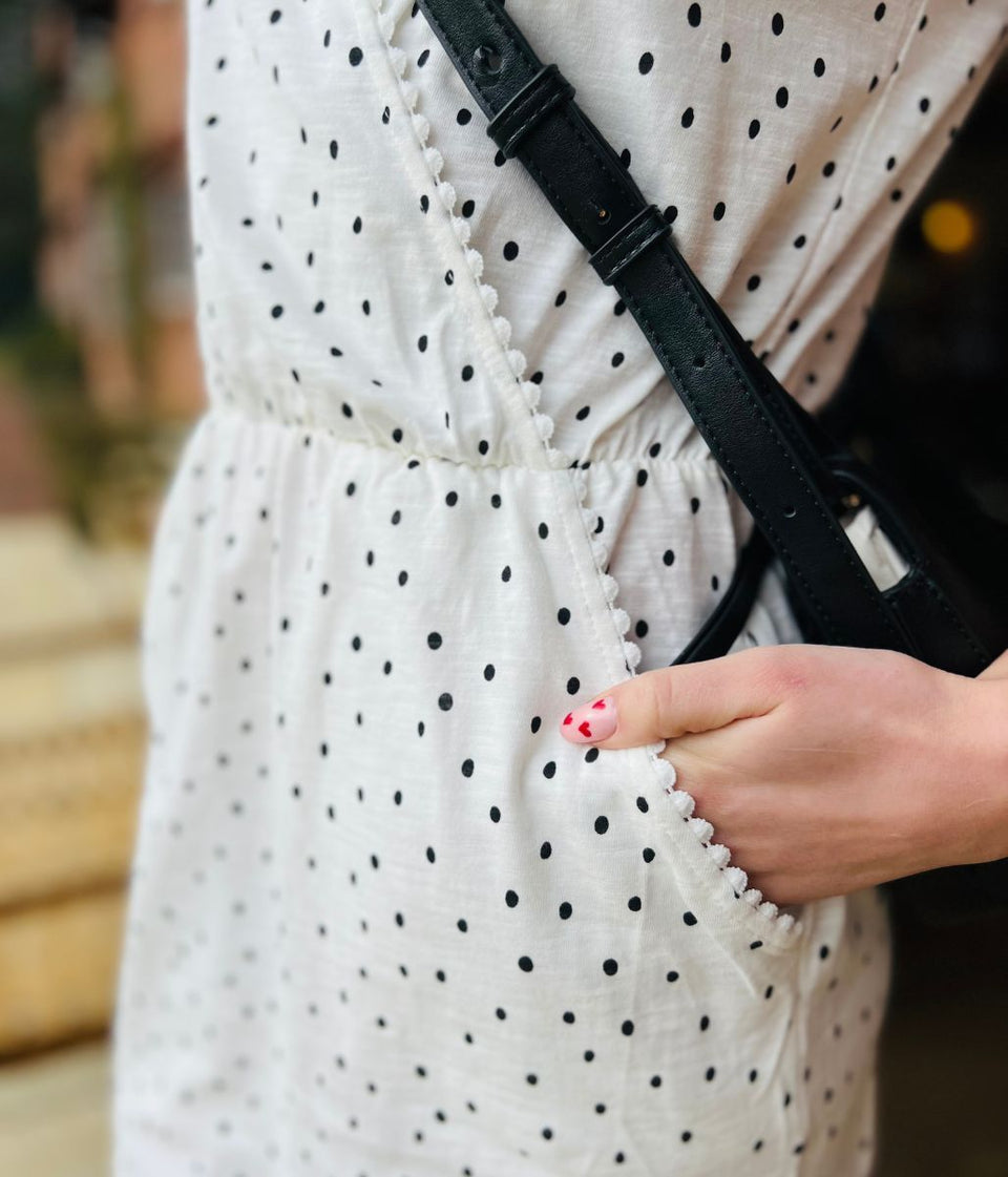 Polka Dot Faux Wrap Cotton Dress