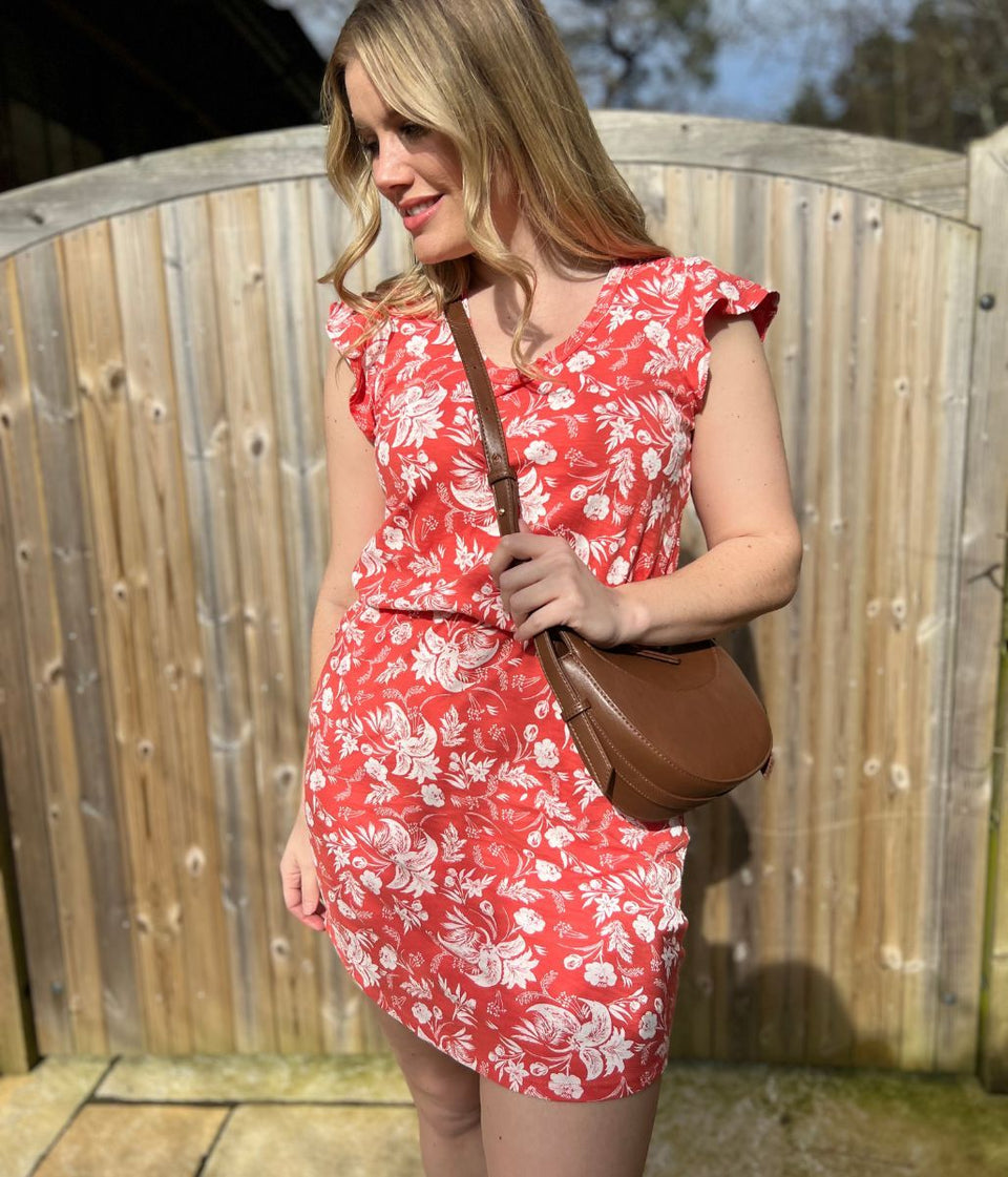 Coral Floral Cotton Jersey Dress