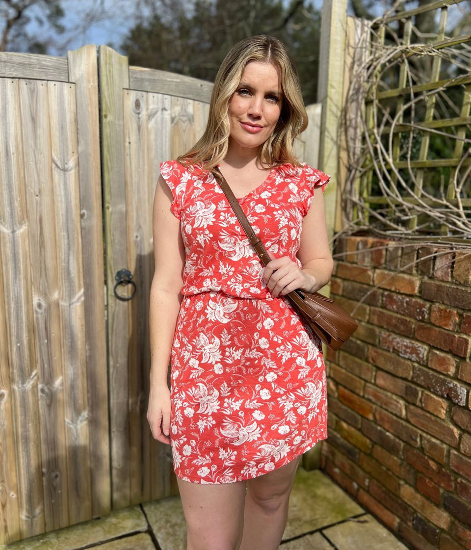 Coral Floral Cotton Jersey Dress
