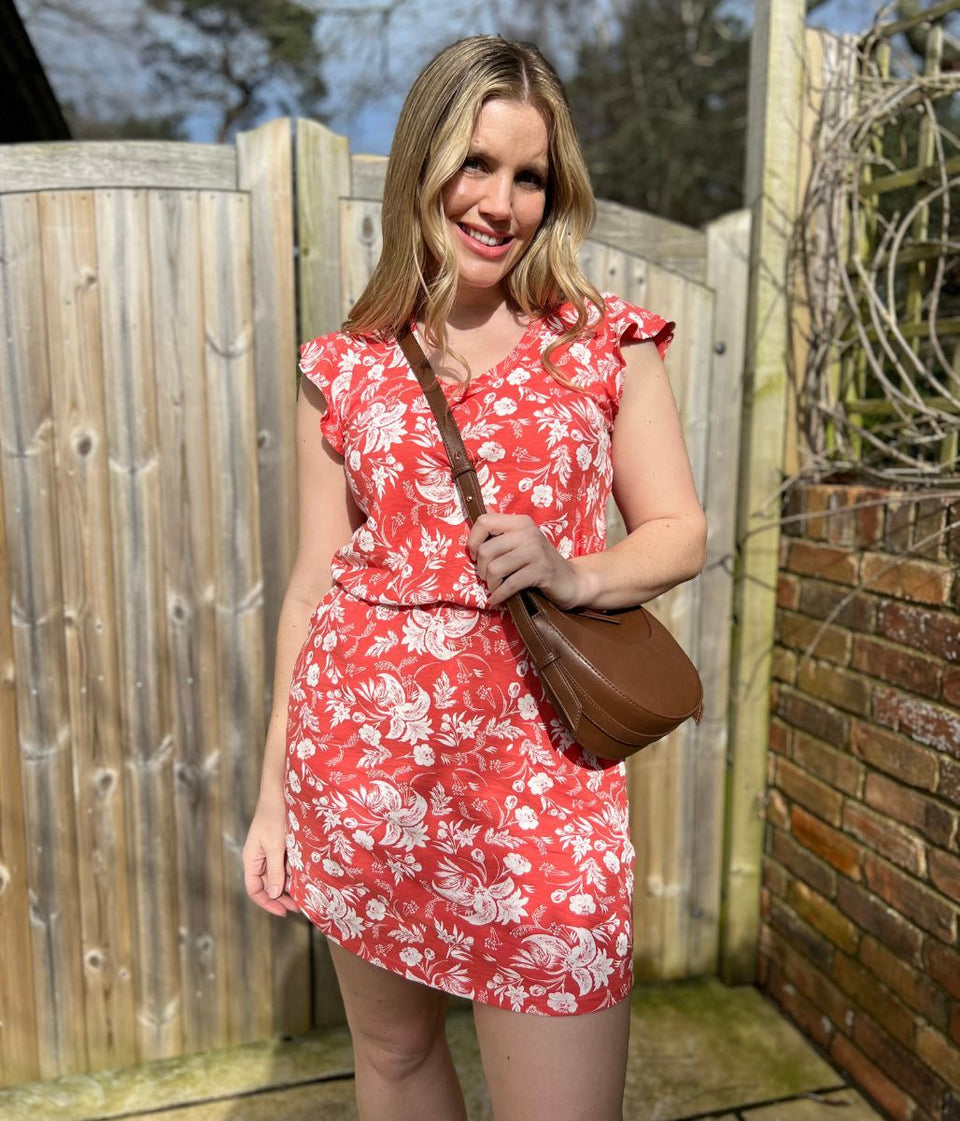 Coral Floral Cotton Jersey Dress