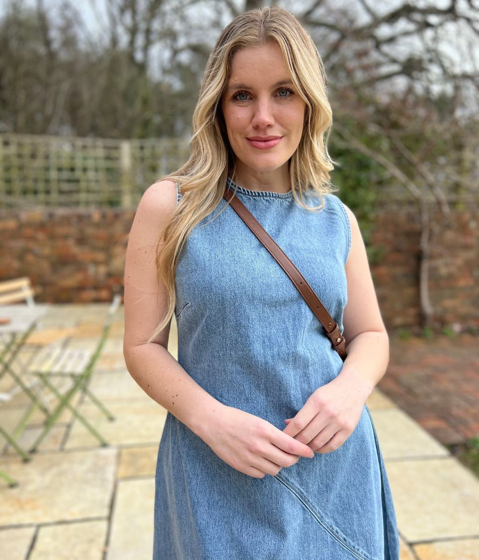 Light Blue Sleeveless Raw Hem Denim Dress
