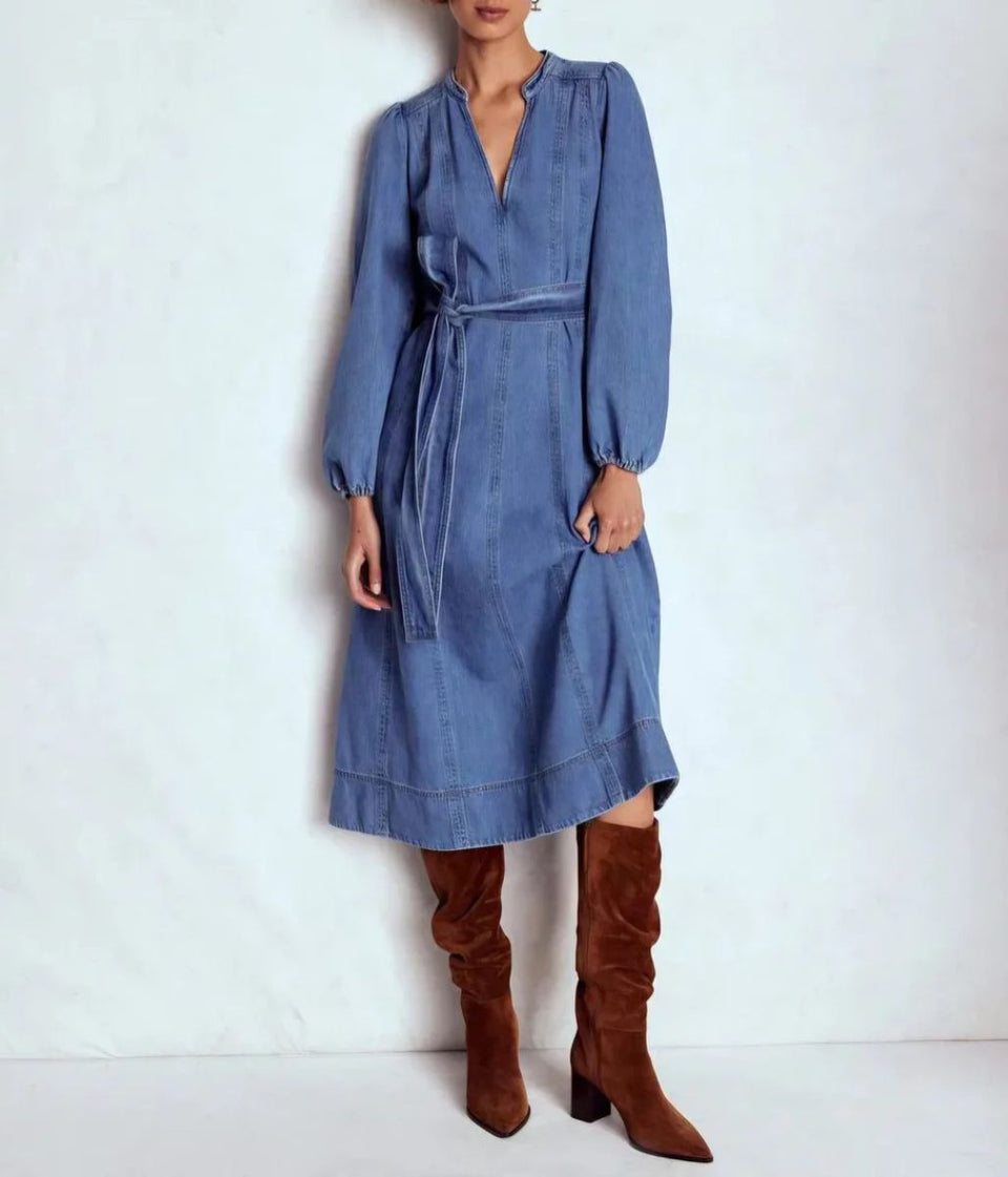 Denim Ros Panelled Midi Dress