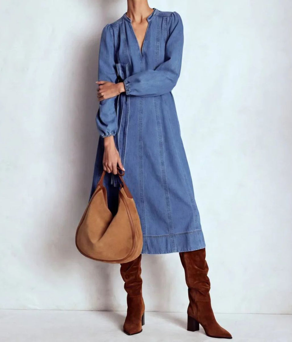Denim Ros Panelled Midi Dress