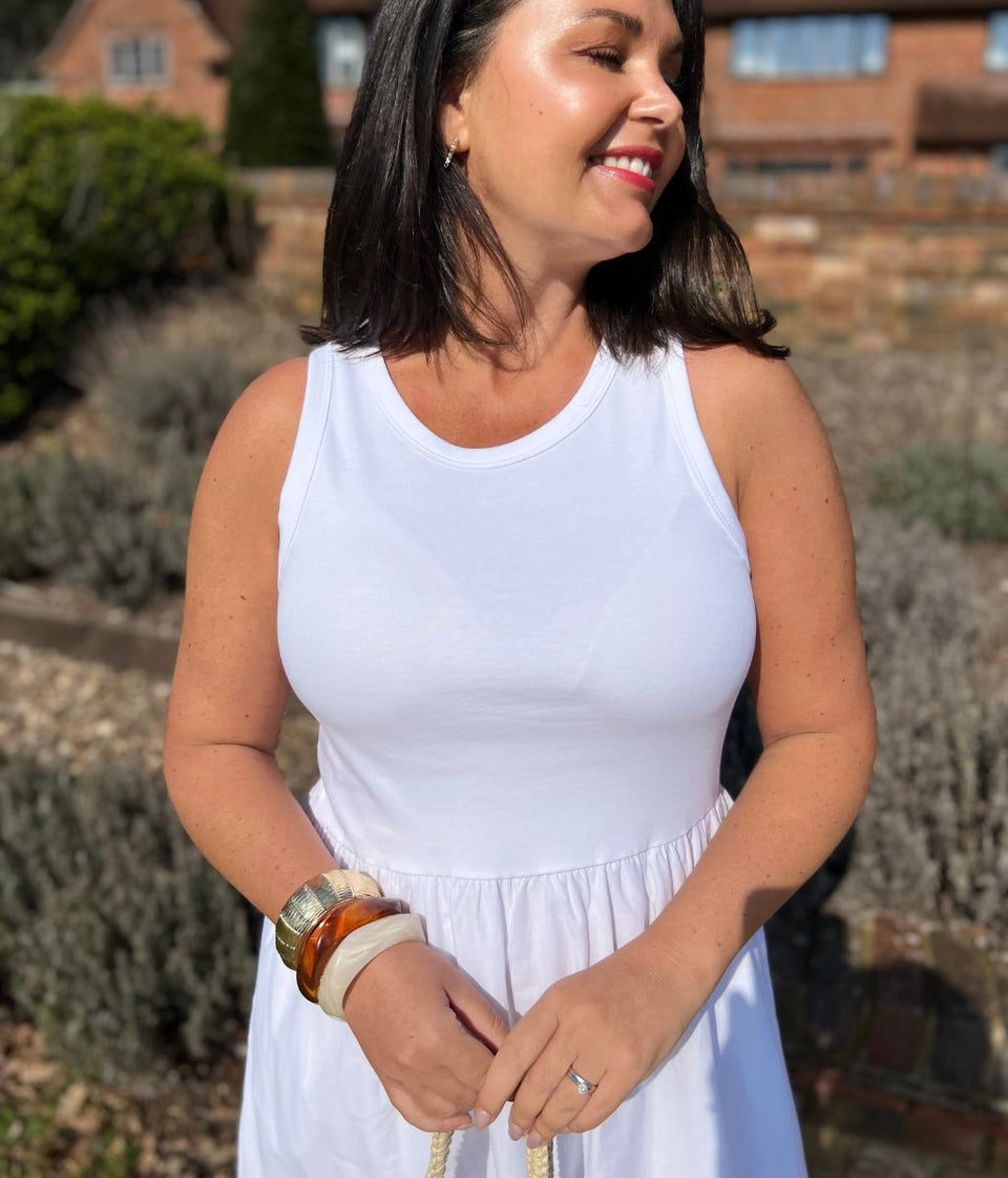 White Embroidered Contrast Dress