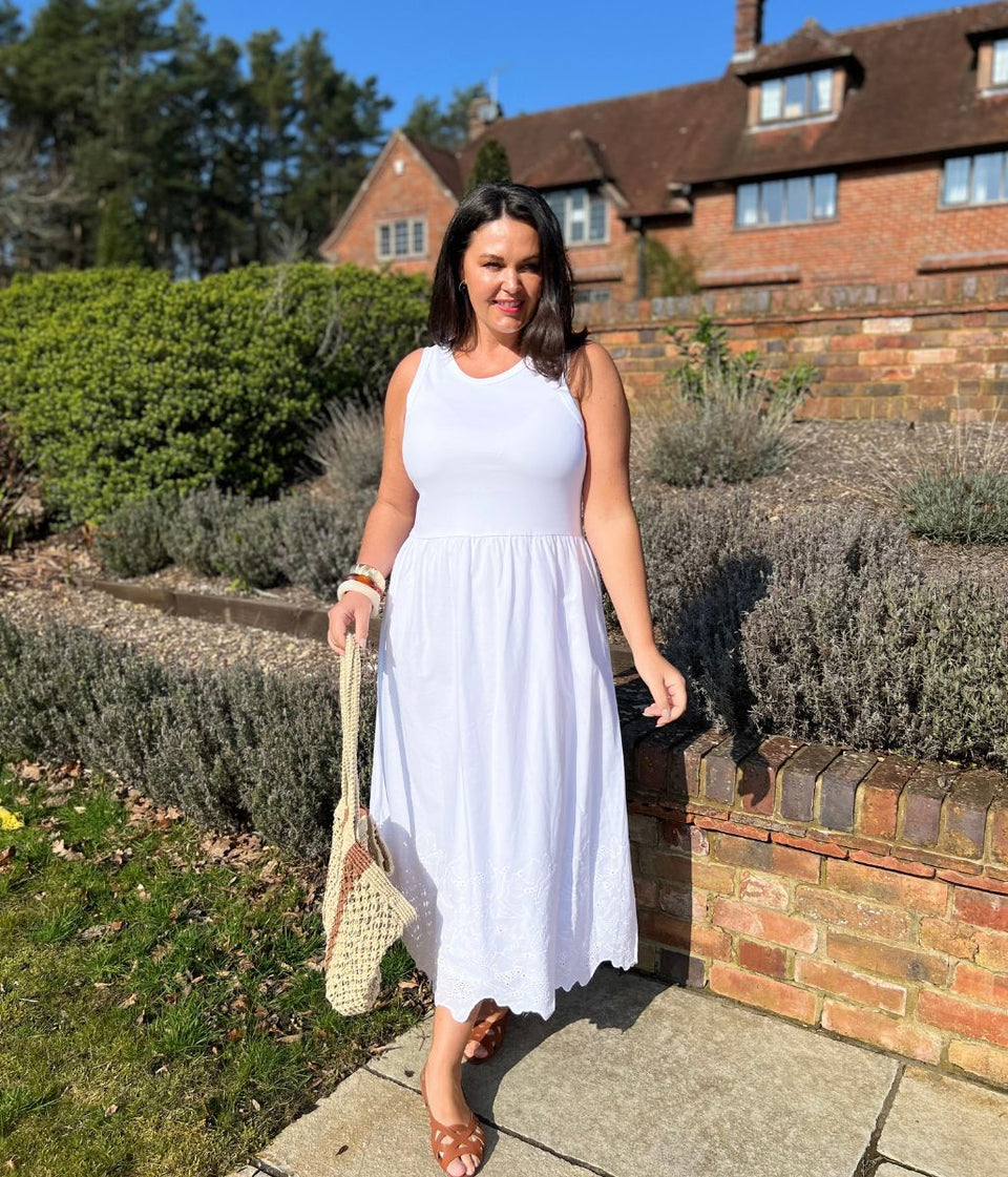 White Embroidered Contrast Dress