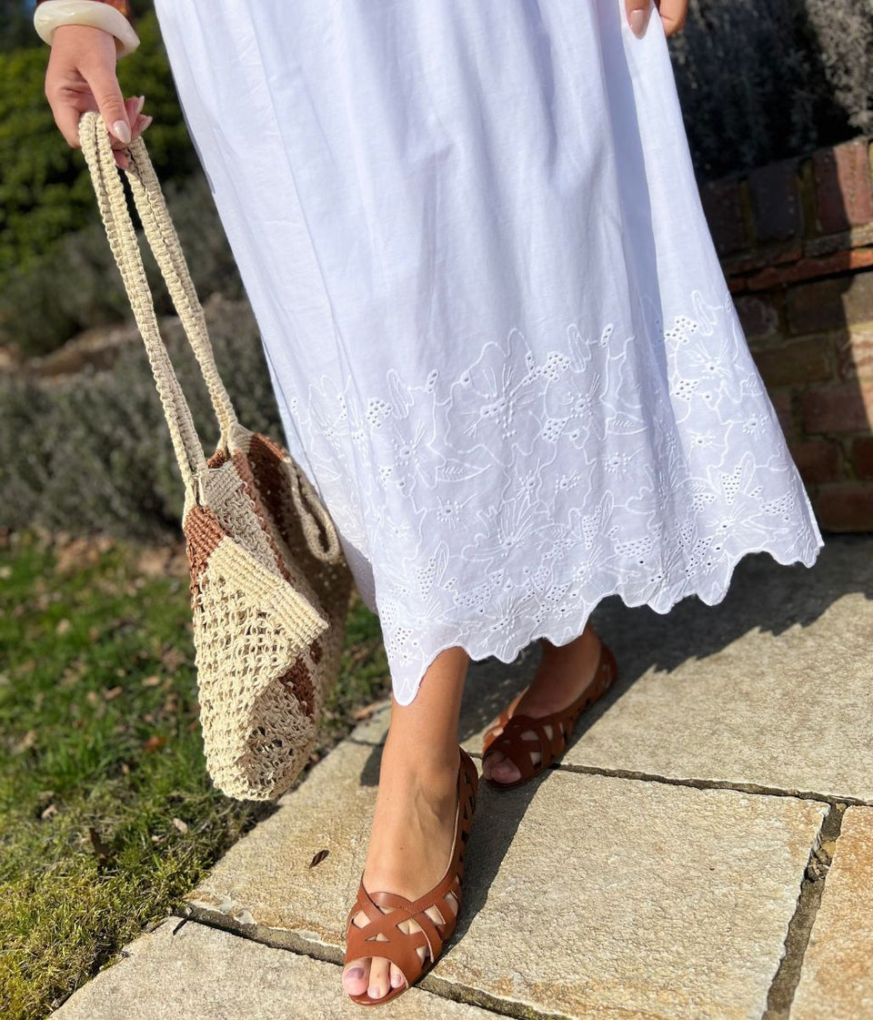 White Embroidered Contrast Dress