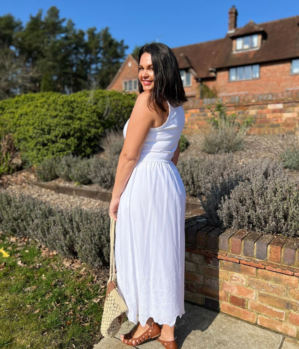 White Embroidered Contrast Dress