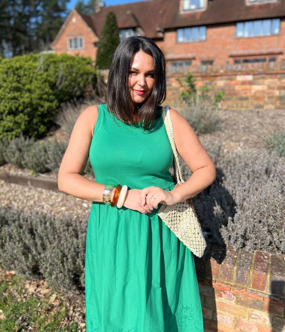 Green Embroidered Contrast Dress