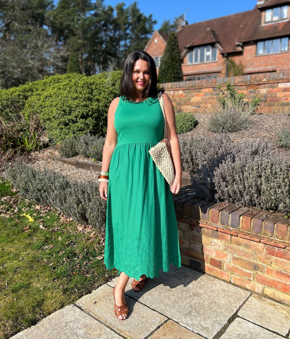 Green Embroidered Contrast Dress