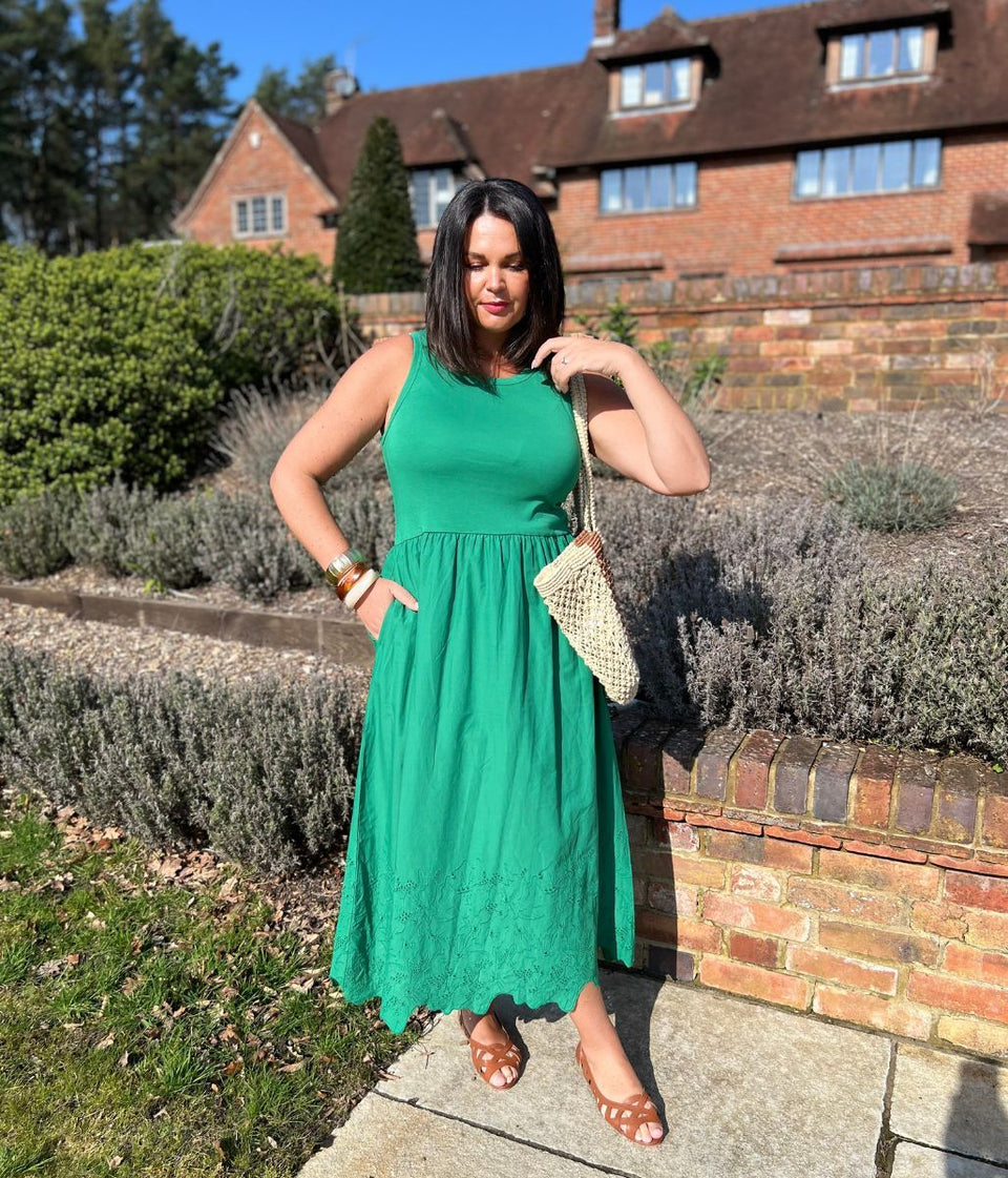 Green Embroidered Contrast Dress