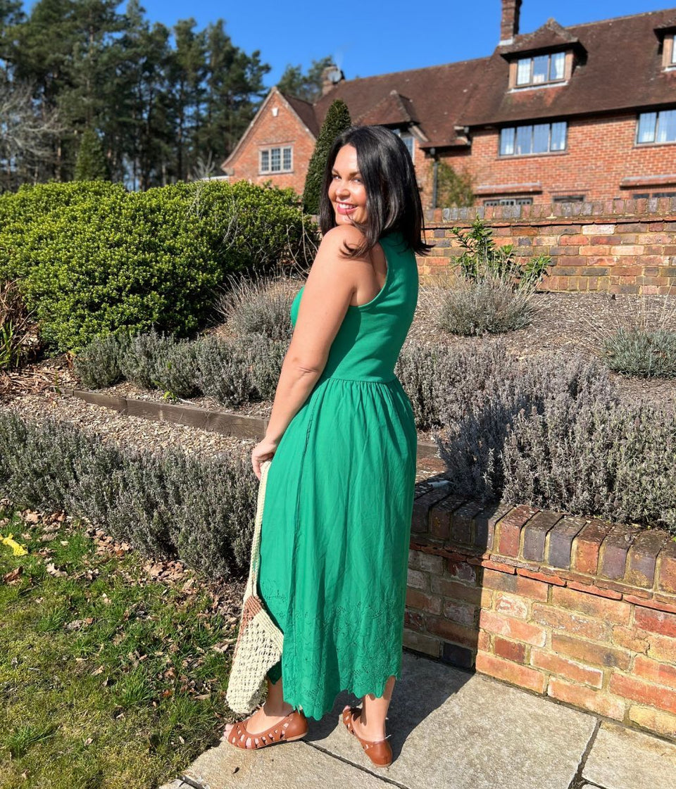 Green Embroidered Contrast Dress