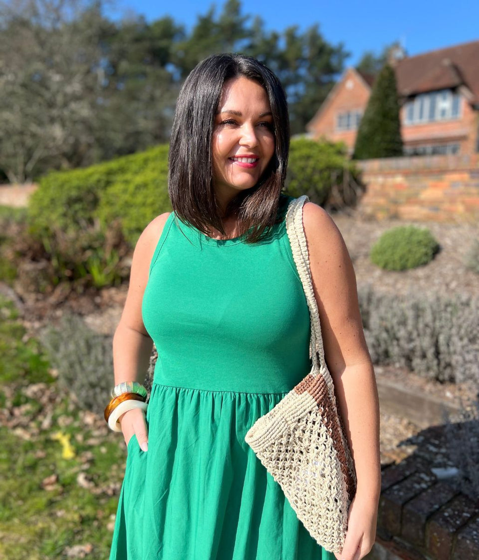 Green Embroidered Contrast Dress