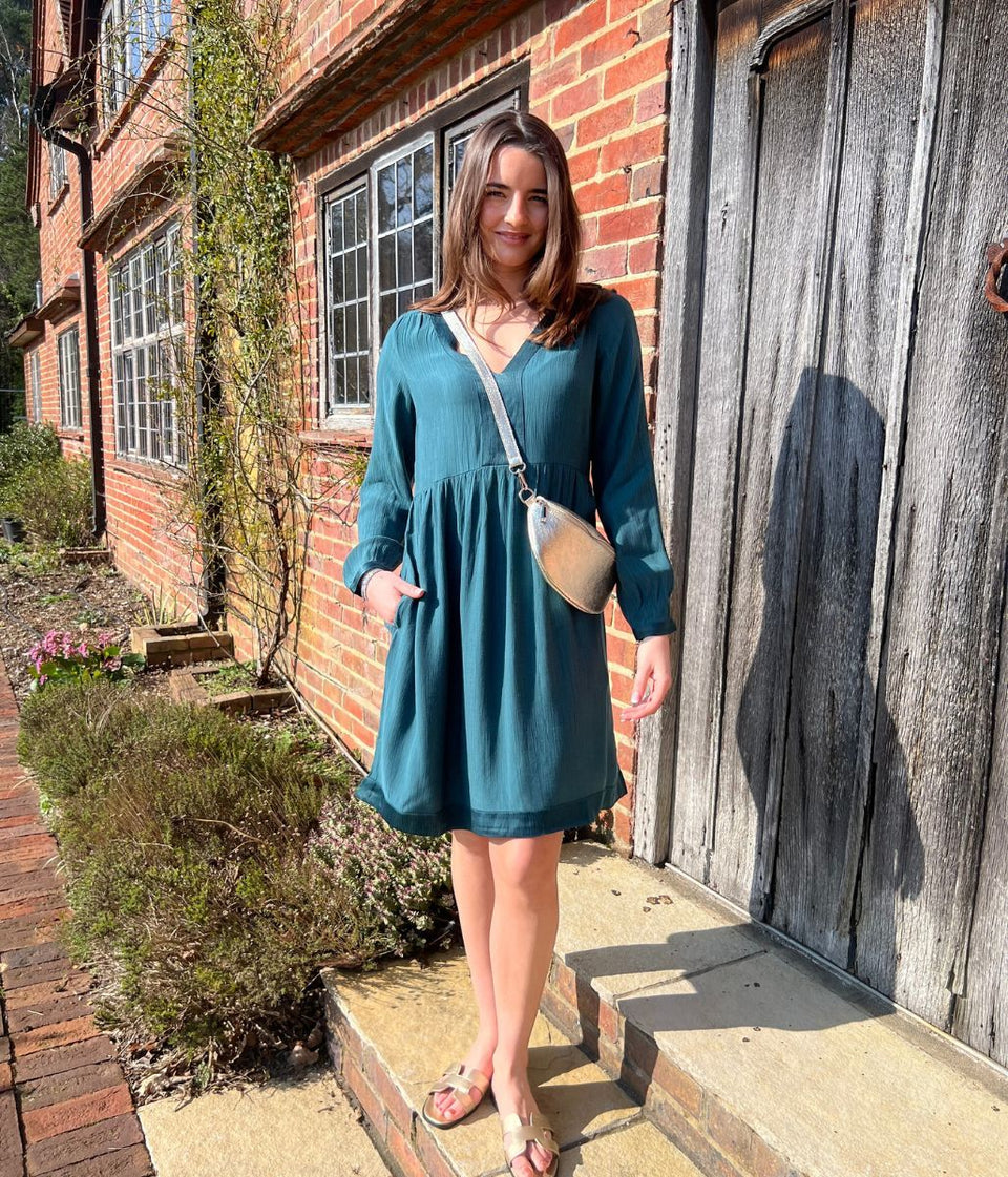 Teal Penelope Satin Dress