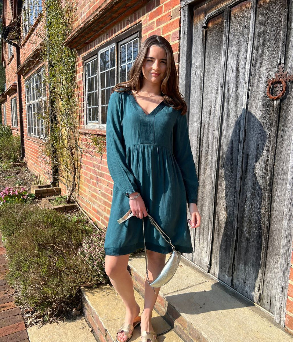Teal Penelope Satin Dress