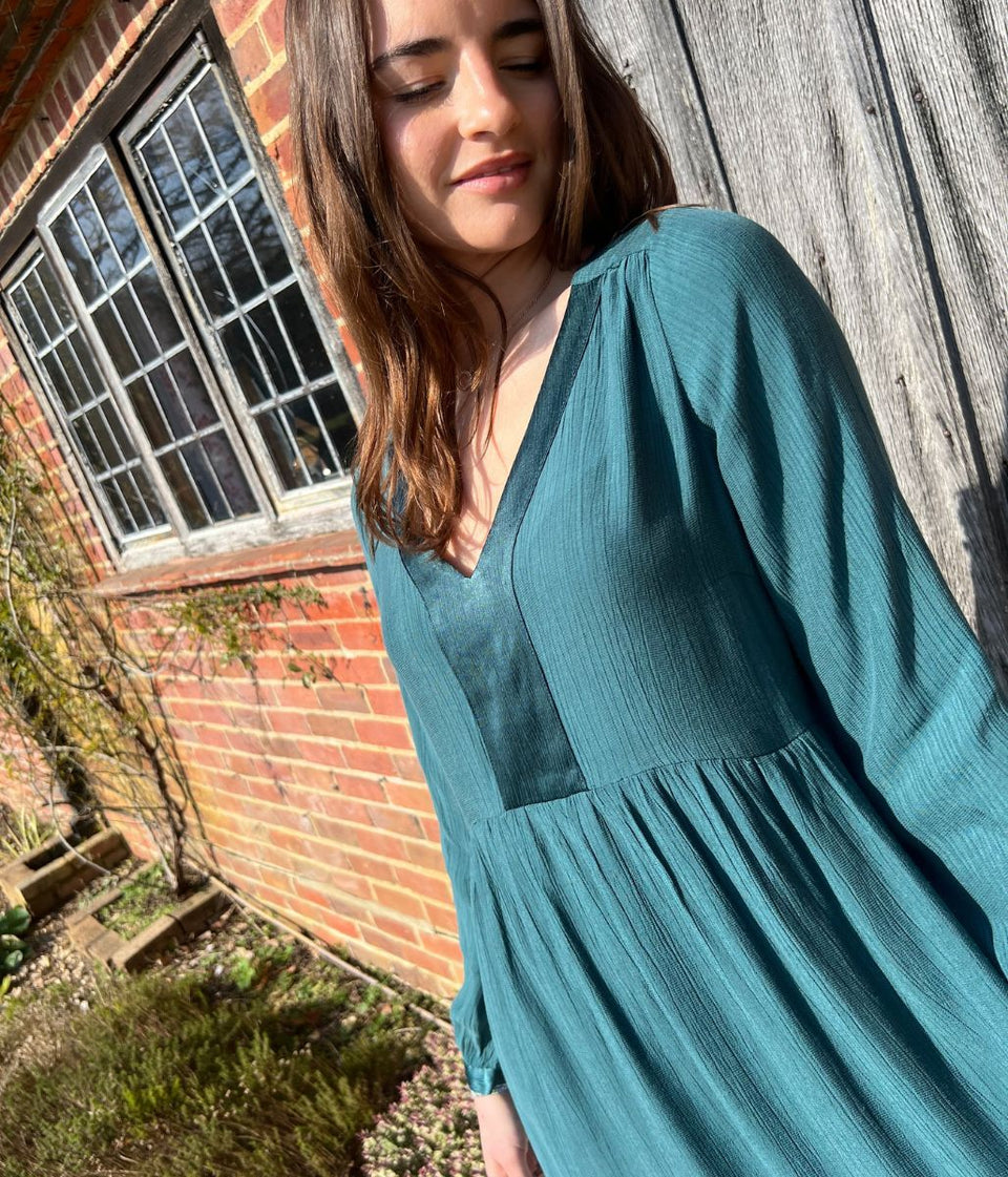 Teal Penelope Satin Dress