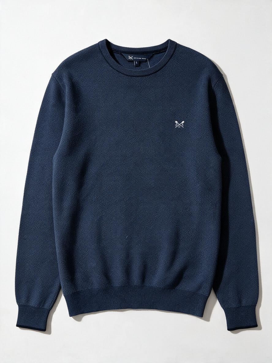 Navy Cotton Mens Textured Knit Jumper