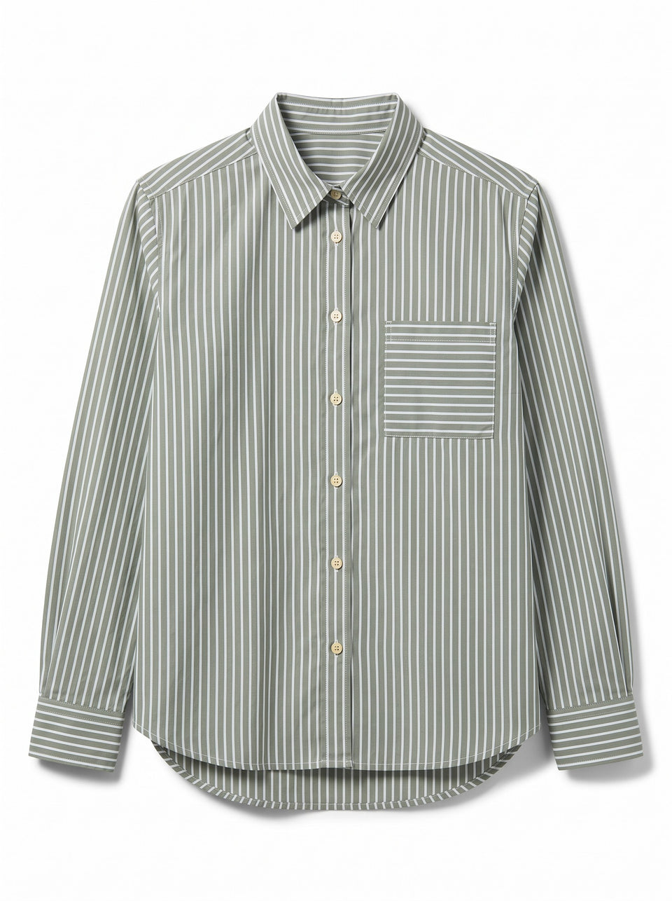 Green Striped Relaxed Cotton Poplin Shirt