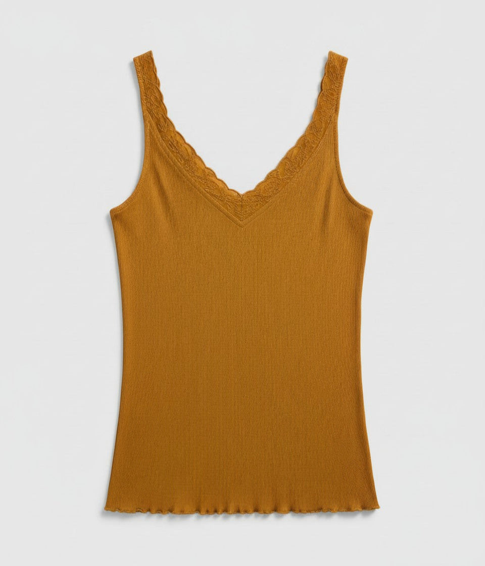 Ochre Sea Breeze Lace Trim Vest Top