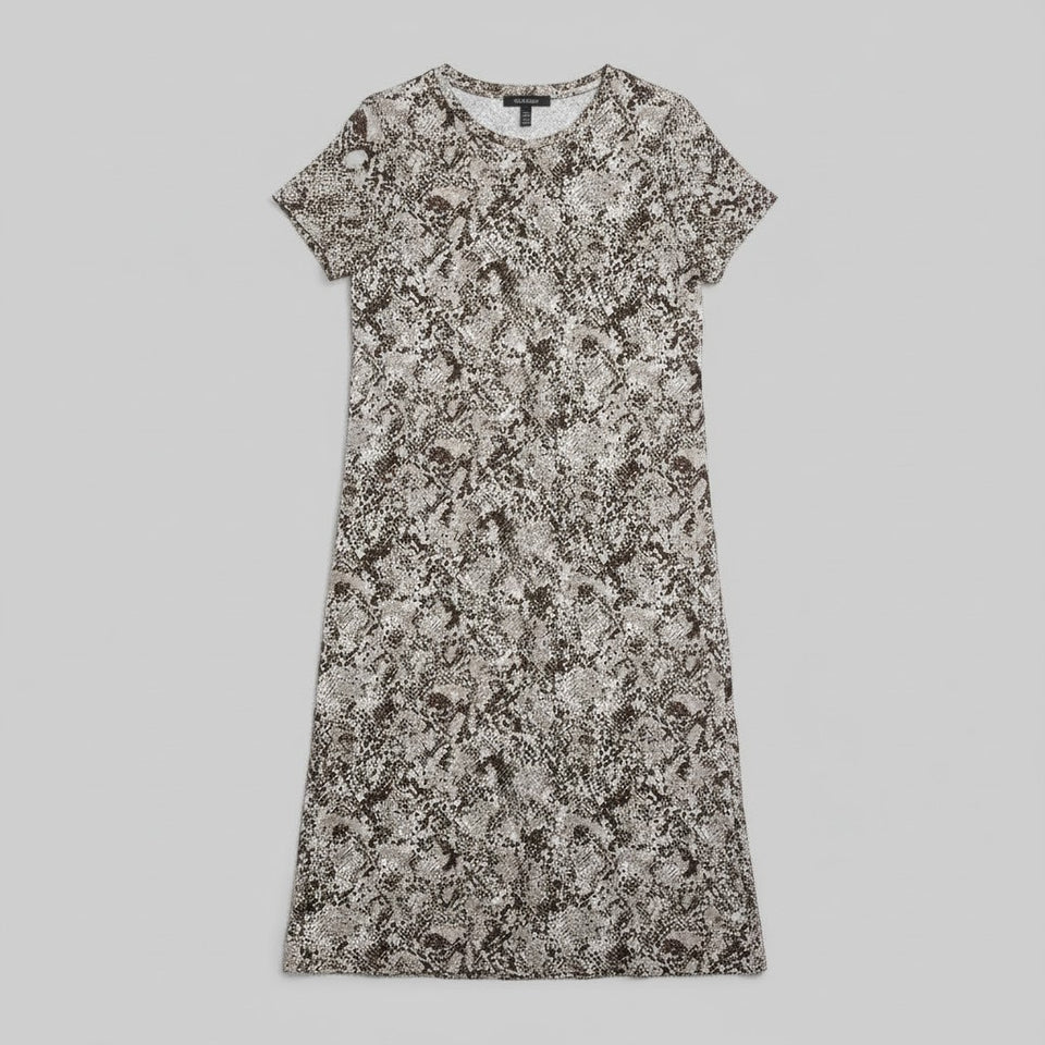 Brown Snake Print Pure Cotton T Shirt Midi Dress