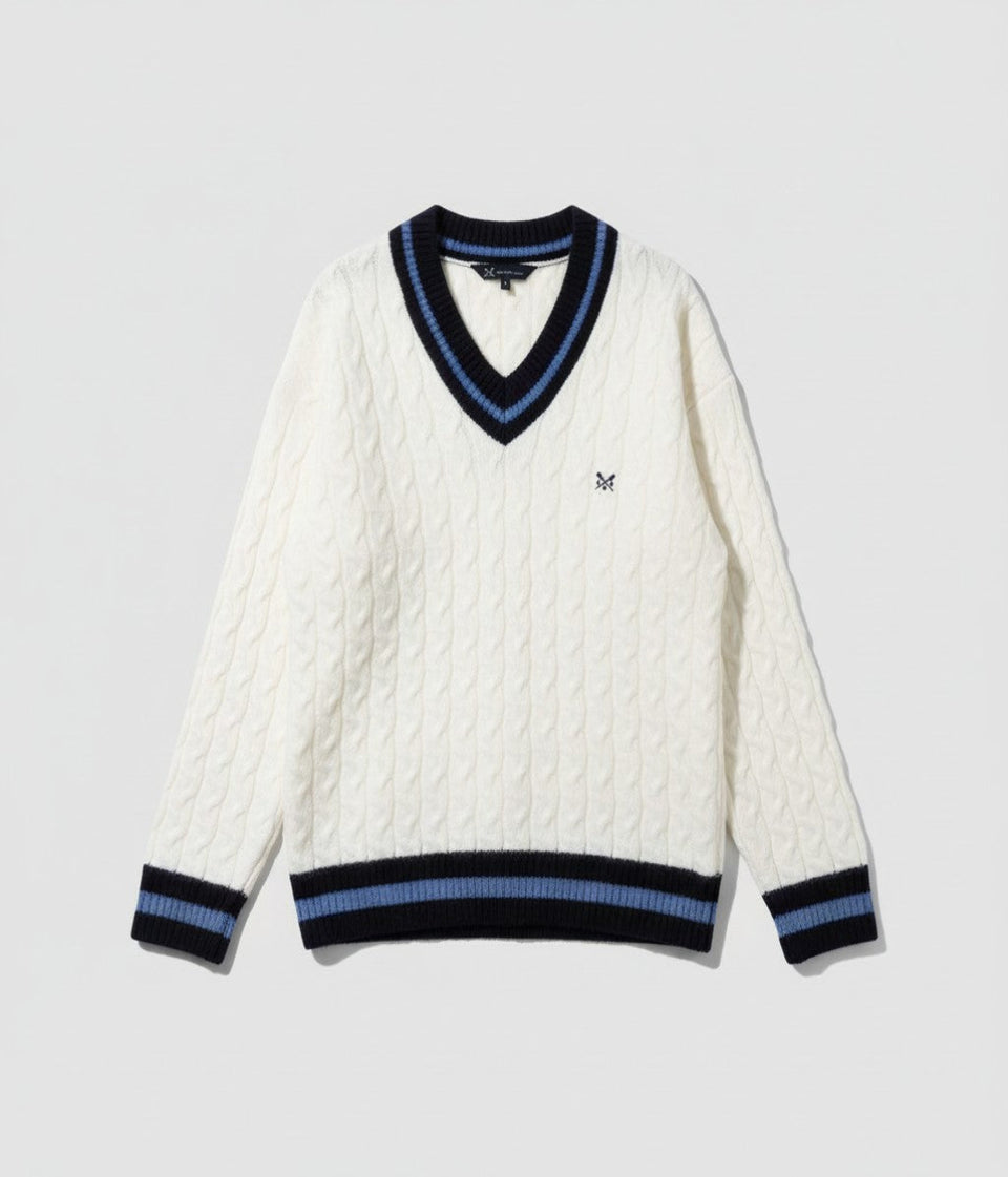 Ivory V Neck Oversized Cricket Jumper
