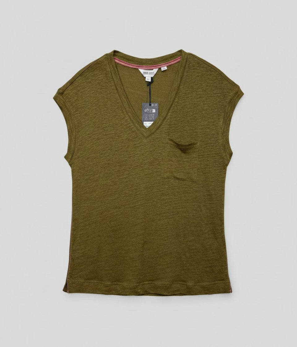 White Stuff Khaki Iris Linen Tee