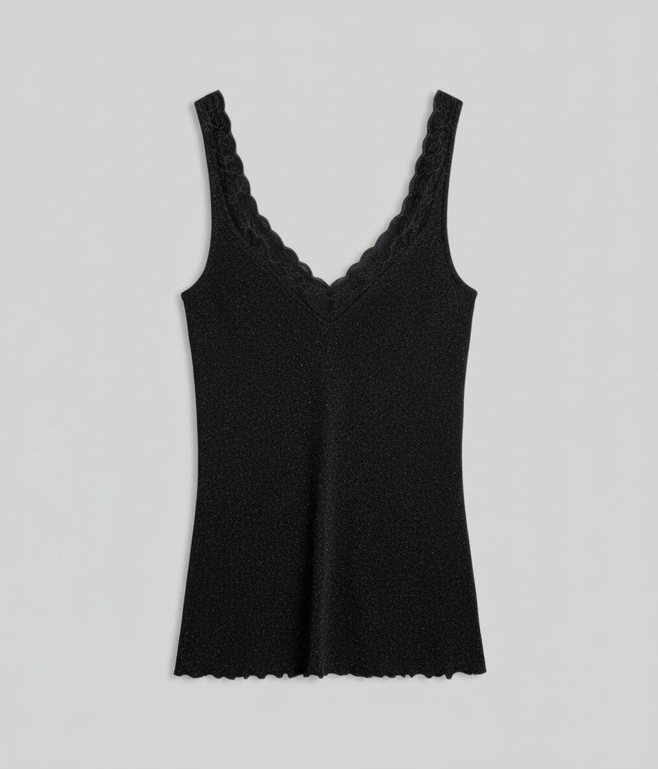 Speckled Grey Sea Breeze Lace Trim Vest Top