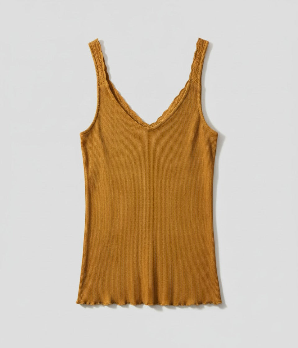 Ochre Sea Breeze Lace Trim Vest Top