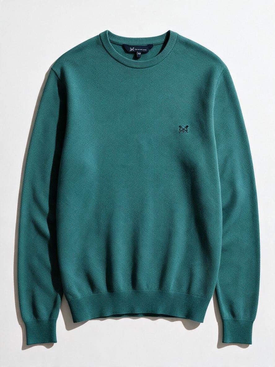 Green Cotton Mens Textured Knit Jumper