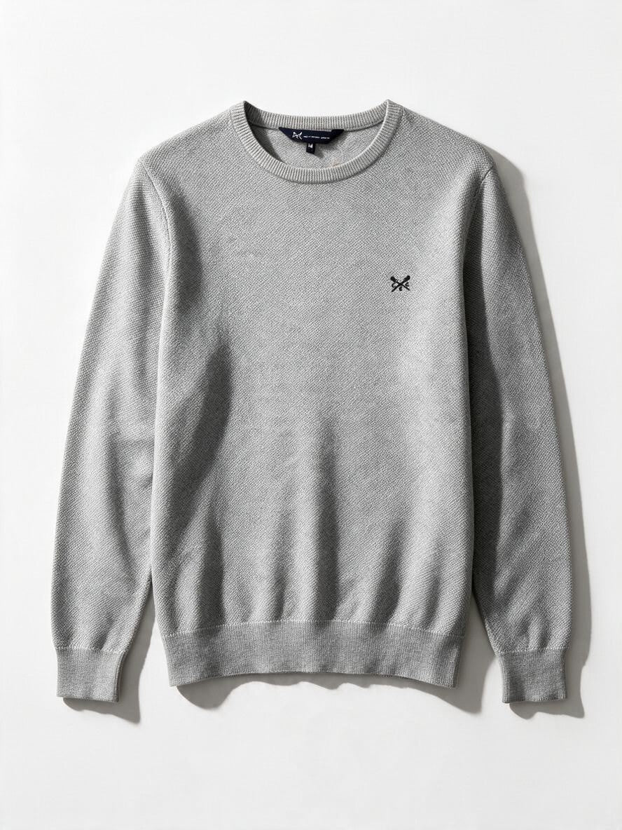 Pale Grey Cotton Mens Textured Knit Jumper