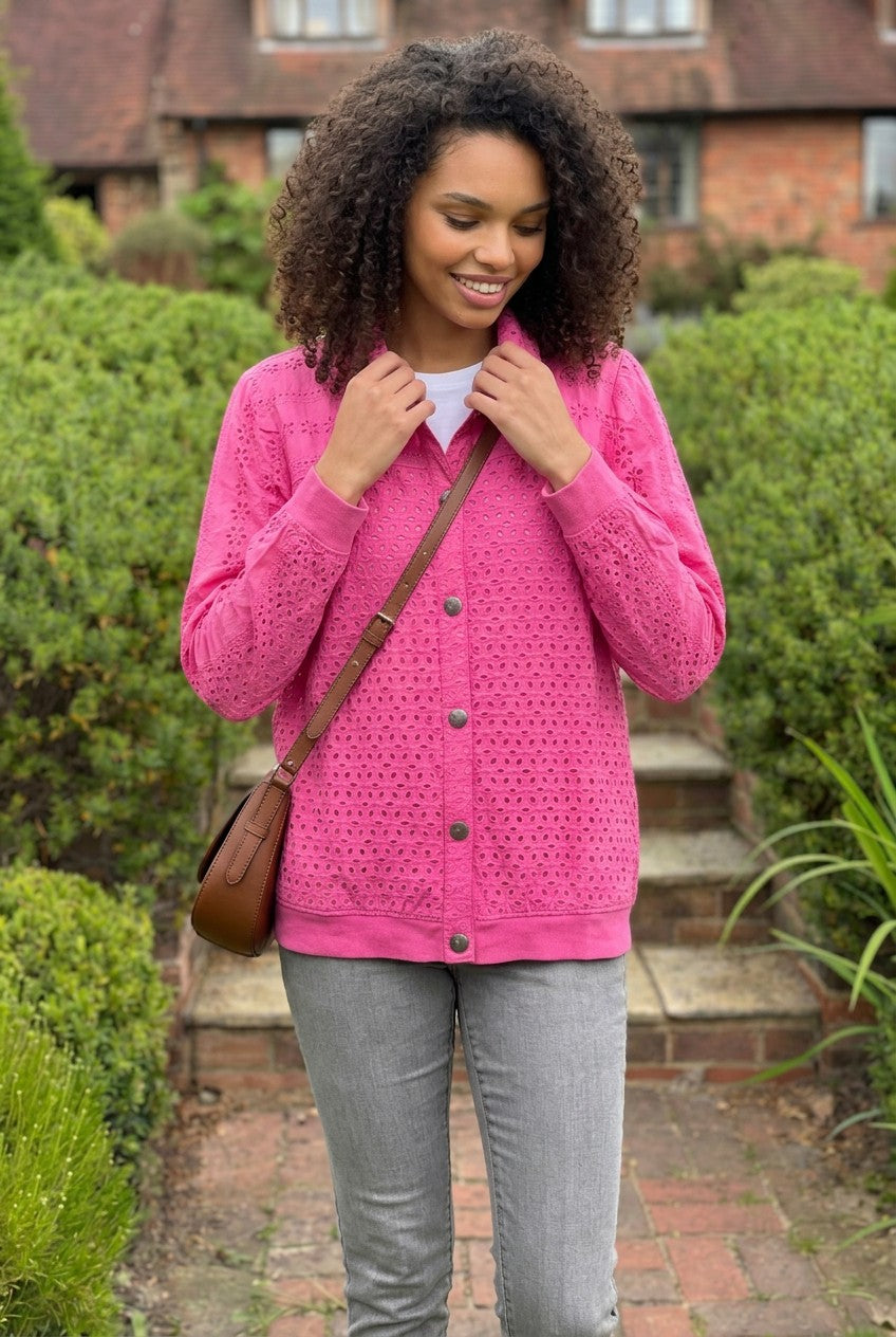 Pink Lightweight Broderie Bomber Jacket