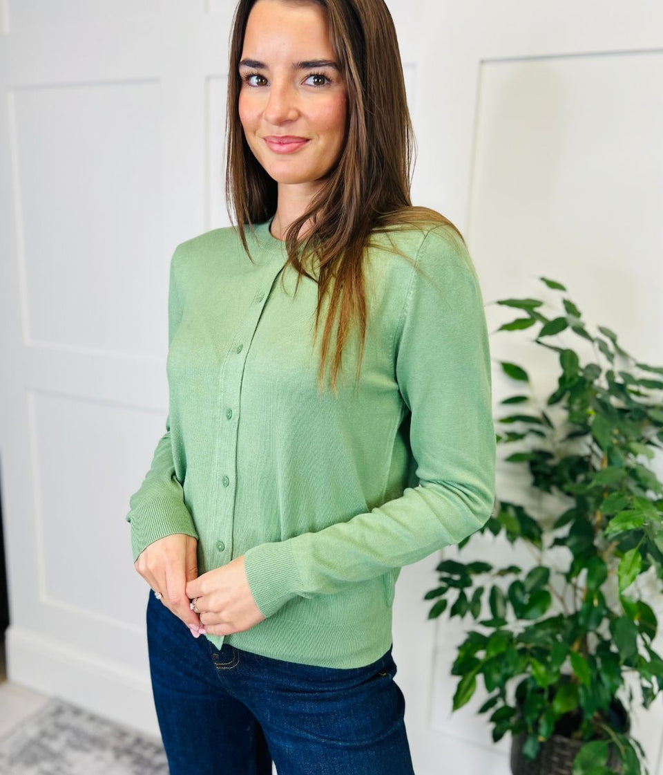 Light Green Classic Round Neck Cardigan