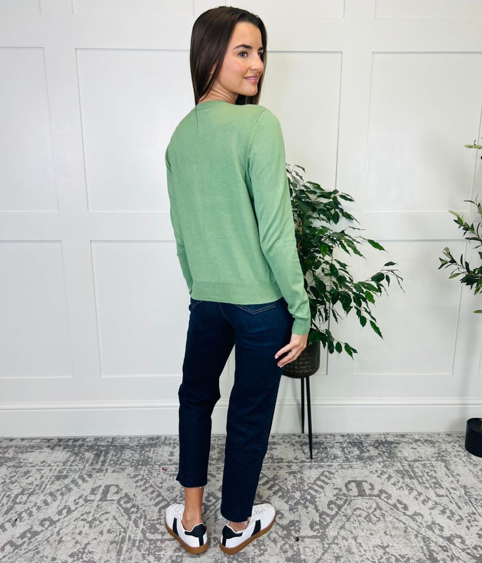 Light Green Classic Round Neck Cardigan