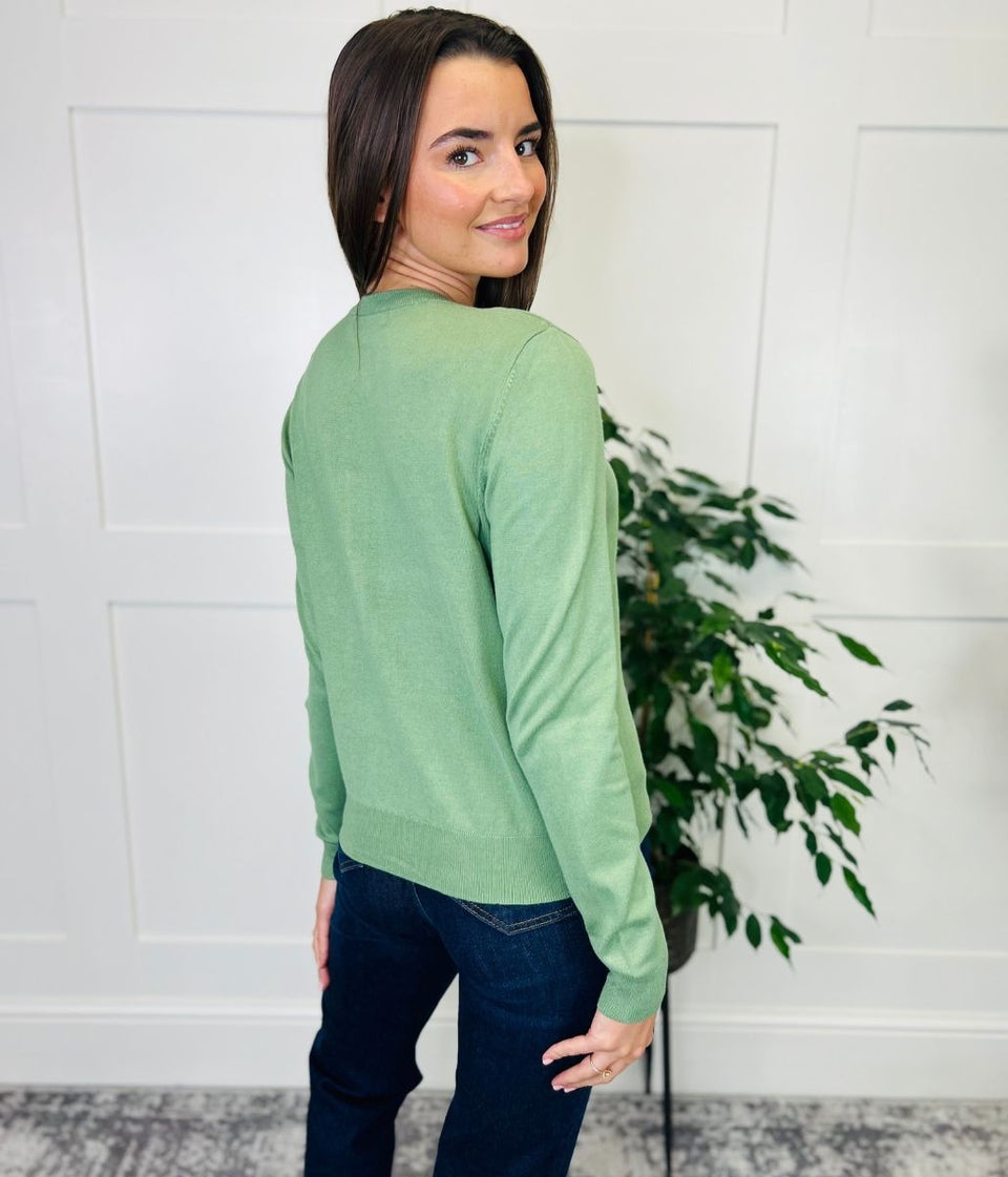 Light Green Classic Round Neck Cardigan