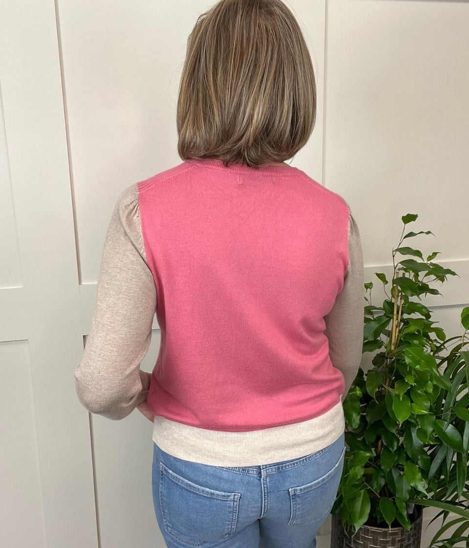 Pink Colour Block Cardigan