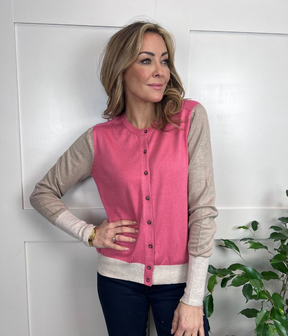 Pink Colour Block Cardigan